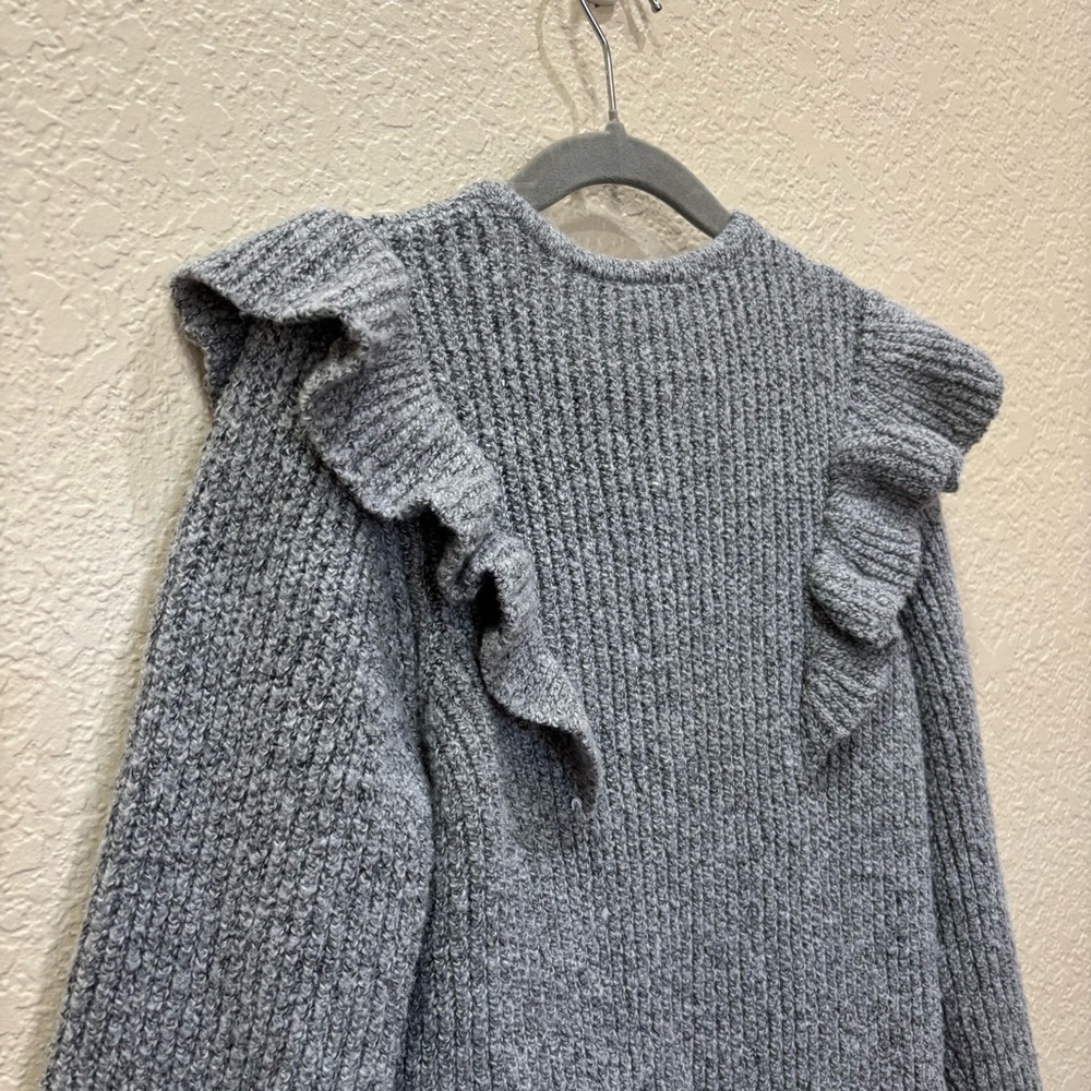 Zara Girls Knit Sweater Grey w/ Ruffle Size 3-4 Years Old Money - Picture 5 of 6